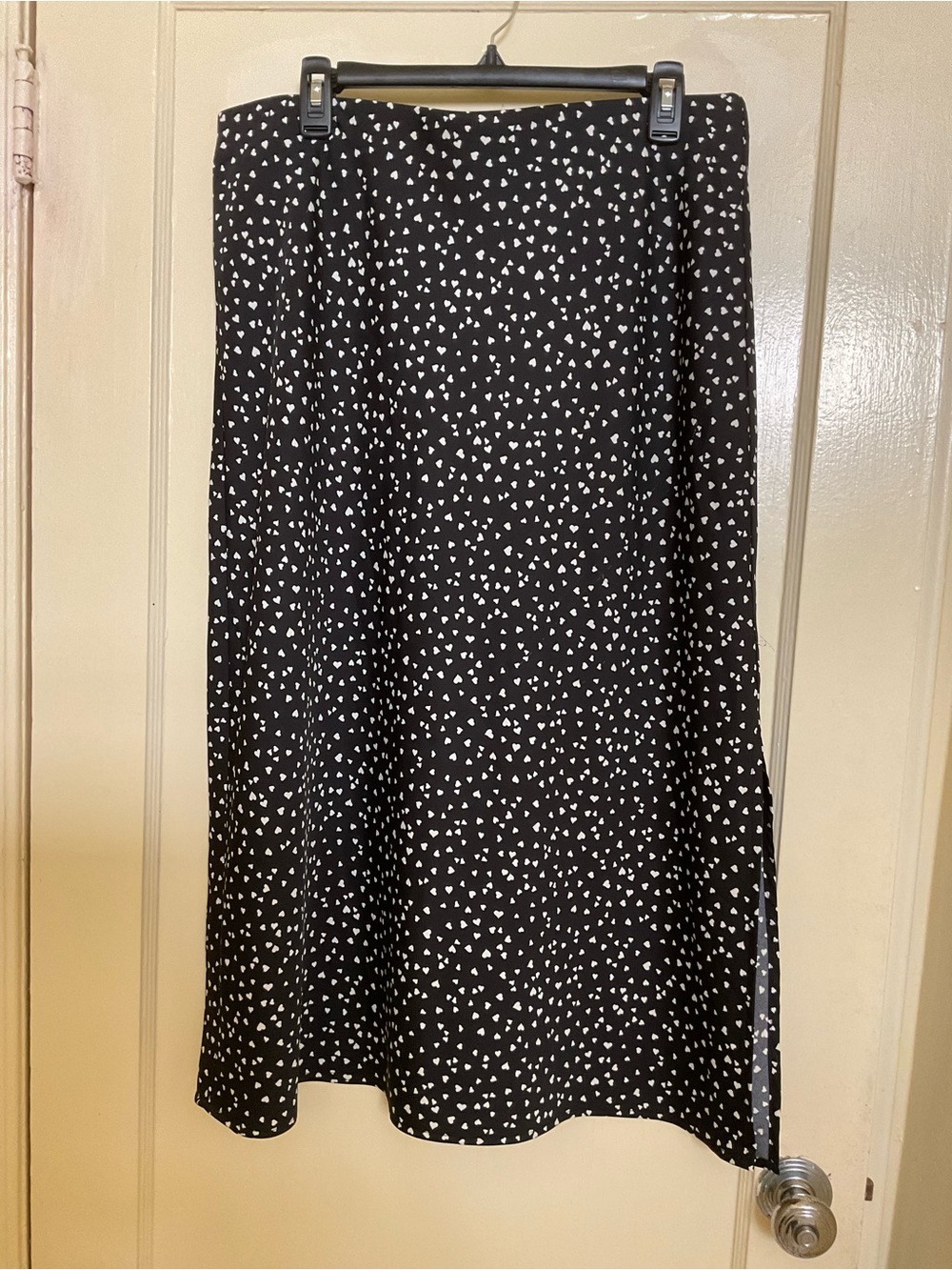 a new day Black Midi Skirt with White Heart Print
